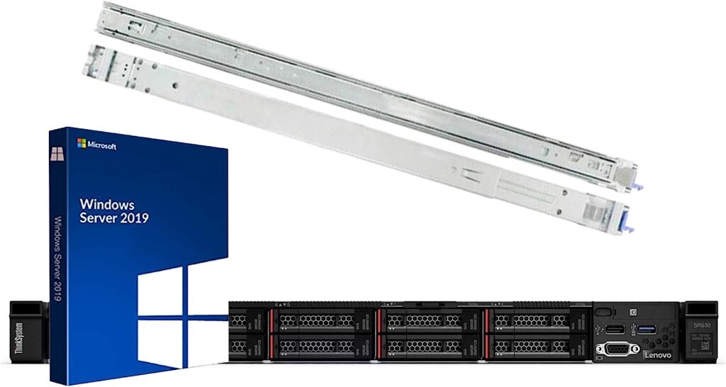 Lenovo ThinkSystem SR630 Rack Server Bundle with Rail Kit and Windows Server 2019, 2 x Intel Xeon Silver 4110 8-Core 2.10GHz, 128GB DDR4, 8TB SSD, RAID