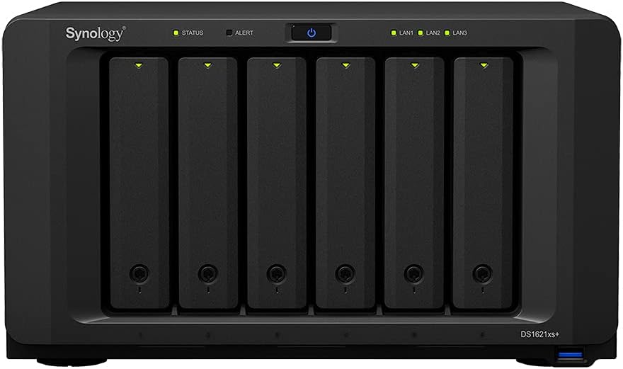 Synology DiskStation DS1621xs+ NAS Server with Xeon 2.2GHz CPU, 32GB Memory, 60TB HDD Storage, 1TB M.2 NVMe SSD, 1 x 10GbE LAN Port, DSM Operating System