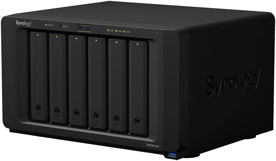 Synology DiskStation DS1621xs+ NAS Server with Xeon 2.2GHz CPU, 32GB Memory, 60TB HDD Storage, 1TB M.2 NVMe SSD, 1 x 10GbE LAN Port, DSM Operating System