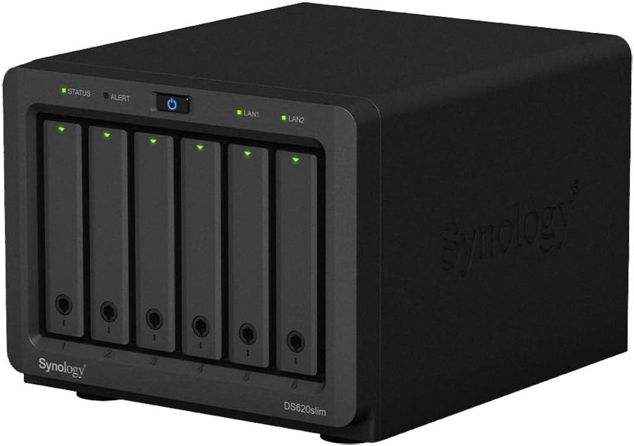 Synology DiskStation DS620slim iSCSI NAS Server with Intel Celeron Up to 2.5GHz CPU, 6GB Memory, 1TB (2 x 500GB) SSD Storage, DSM Operating System