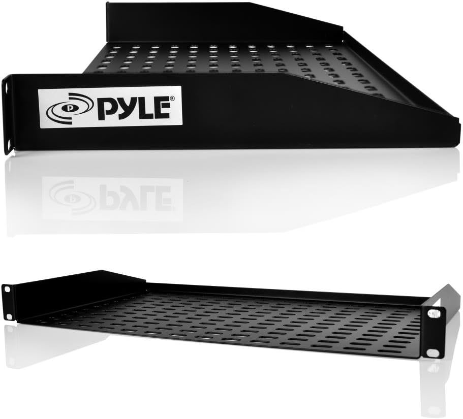 Pyle 19-Inch 1U Server, Vented Shelves for Good Air Circulation Cantilever Wall Rack, Universal Device, Cabinet Shelf, Computer Case Mounting Tray, Black (PLRSTN14U)