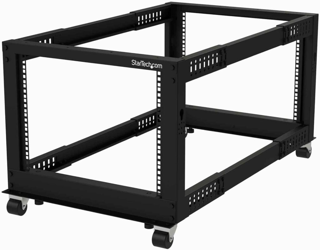 8U 19 Open Frame Server Rack - Compact 4 Post Adjustable Depth (22-40) Mobile - Free Standing Network/Computer Equipment Data Rack - Dell PowerEdge HP ProLiant ThinkServer