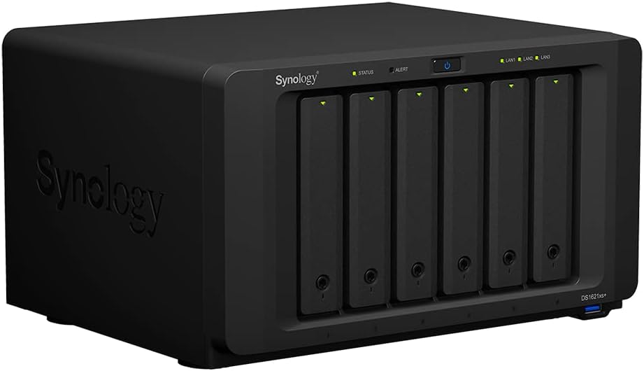 Synology DiskStation DS1621xs+ NAS Server with Xeon 2.2GHz CPU, 32GB Memory, 108TB HDD Storage, 1TB M.2 NVMe SSD, 1 x 10GbE LAN Port, DSM Operating System