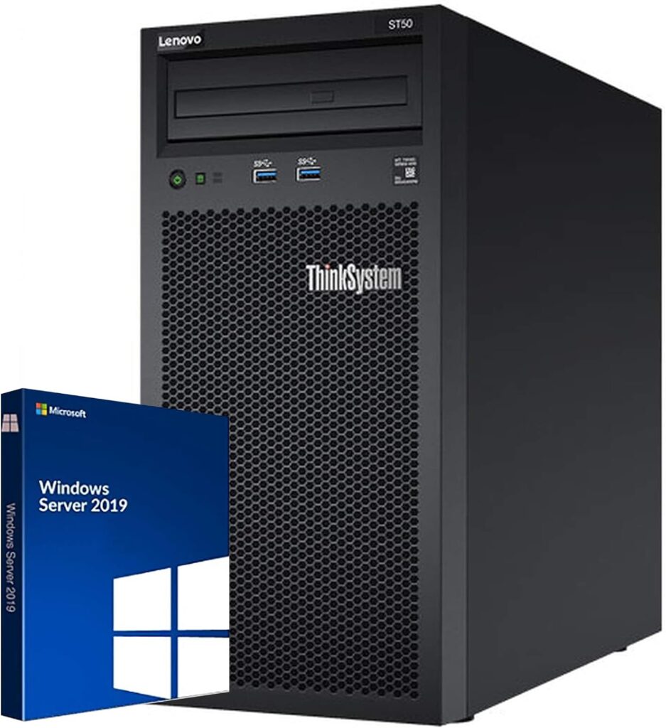 Lenovo ThinkSystem ST50 Tower Server Bundle Including Windows Server 2019, Intel Xeon 3.4GHz CPU, 64GB DDR4 2666MHz RAM, 12TB HDD Storage, JBOD RAID