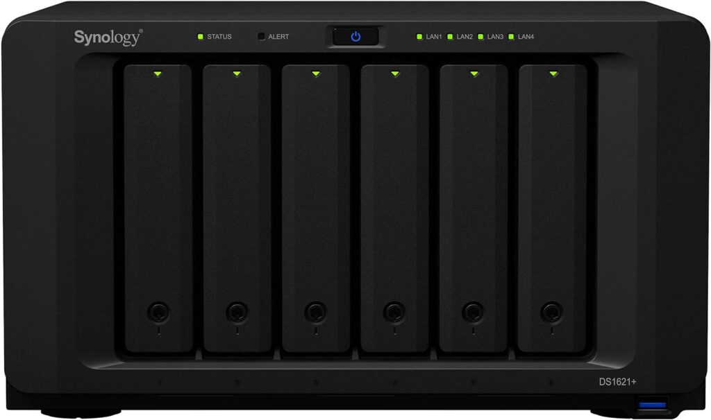 Synology DiskStation DS1621+ NAS Server for Business with Ryzen CPU, 32GB Memory, 1TB M.2 SSD, 12TB SSD Storage, DSM Operating System, iSCSI Target Ready