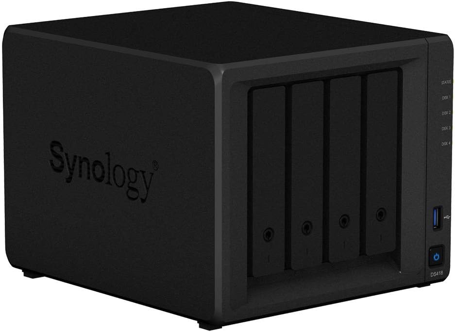 Synology DiskStation DS418 NAS Server with RTD1296 1.4GHz CPU, 2GB Memory, 8TB HDD Storage, 2 x 1GbE LAN Ports, DSM Operating System