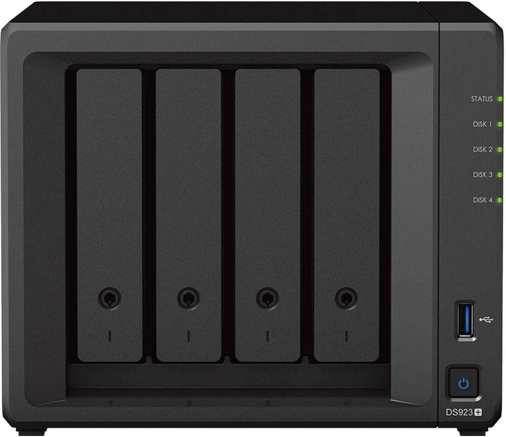 Synology DiskStation DS923+ NAS Server with Ryzen 2.6GHz CPU, 32GB Memory, 32TB HDD Storage, 1TB M.2 NVMe SSD, 2 x 1GbE LAN Ports, DSM Operating System