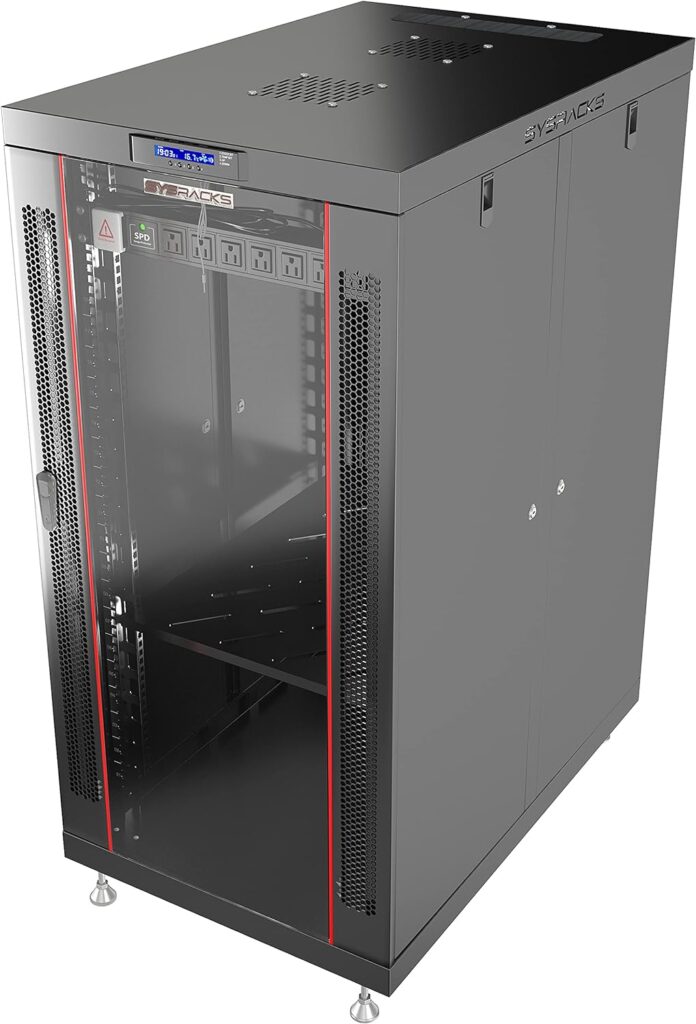 Sysracks Server Rack Locking Cabinet Network Enclosure Premium Series for Server AV Networking Computer and Other IT Equipment - 35-inch Depth - Thermosystem/LCD Screen (12U)