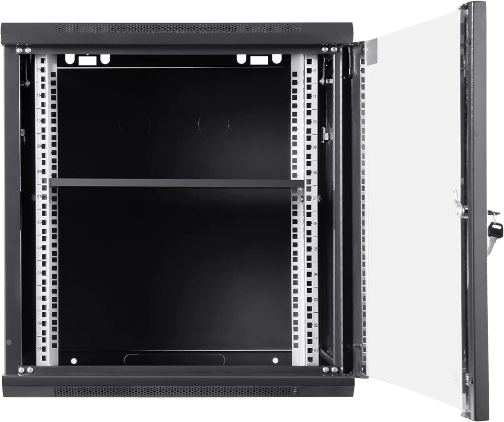 VEVOR 12U Wall Mount Network Server Cabinet, 15.5 Deep, Server Rack Cabinet Enclosure, 200 lbs Max. Ground-Mounted Load Capacity, with Locking Glass Door Side Panels, for IT Equipment, A/V Devices