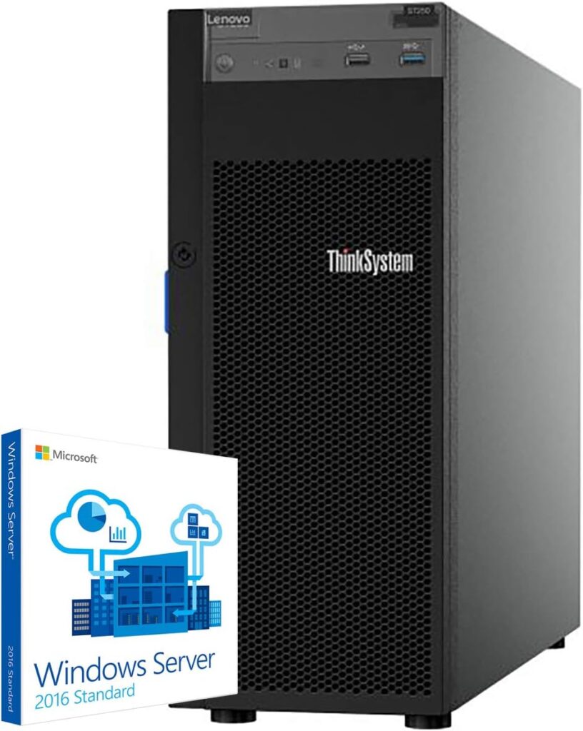 Lenovo ThinkSystem ST250 Tower Server Bundle Including Windows Server 2019, Intel Xeon 3.3GHz CPU, 64GB DDR4 2666MHz RAM, 16TB HDD Storage, JBOD RAID