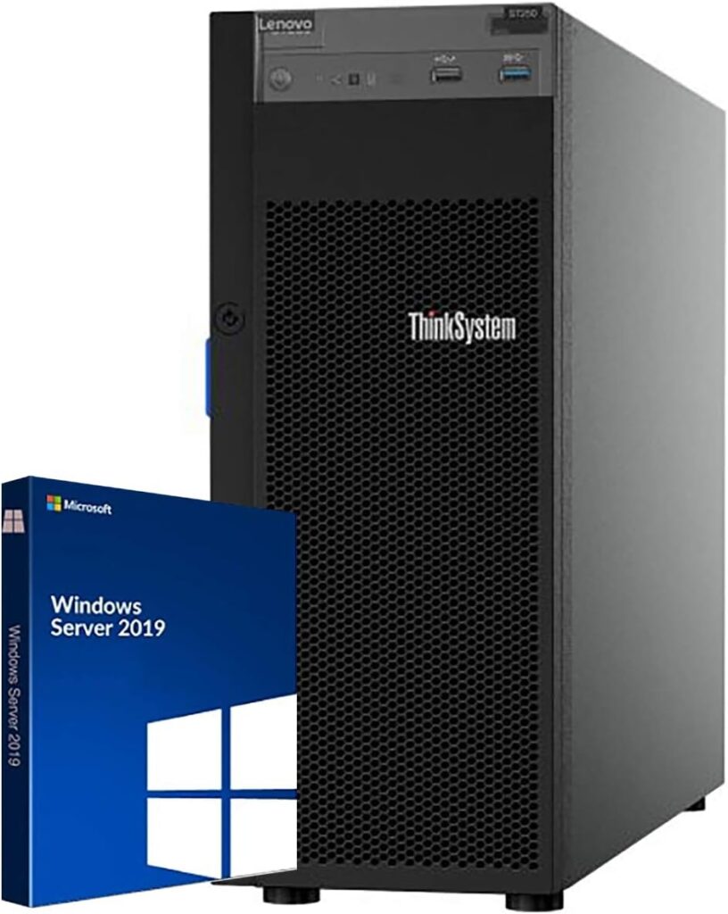 Lenovo ThinkSystem ST250 Tower Server Bundle Including Windows Server 2019, Intel Xeon 3.3GHz CPU, 64GB DDR4 2666MHz RAM, 16TB HDD Storage, JBOD RAID