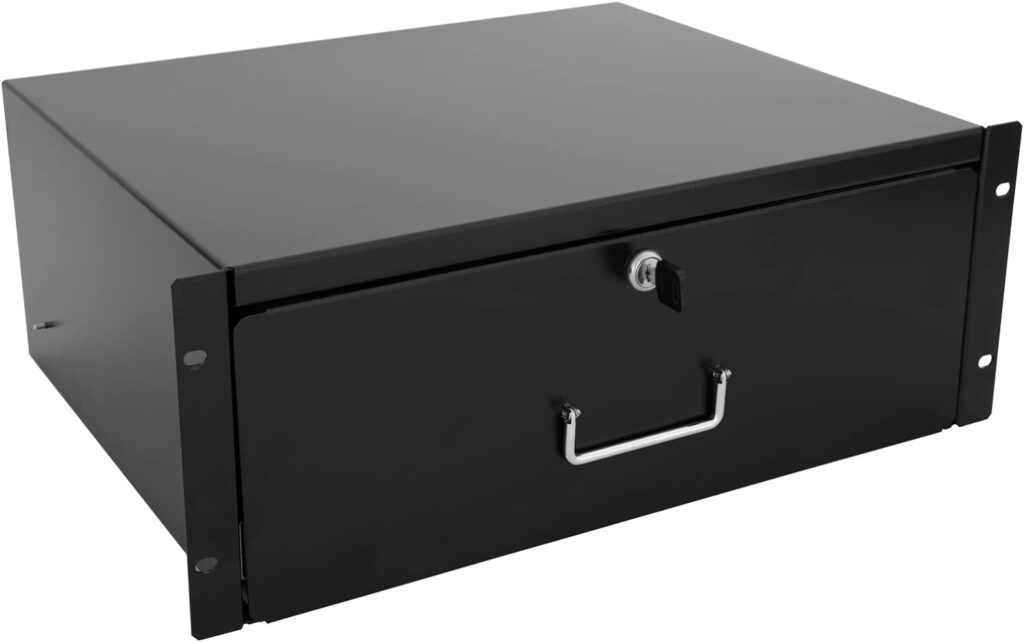 RAISING ELECTRONICS Drawer Server Cabinet Case 19 Inch Locking Rack Mount DJ Lockable Deep Drawer with Key (2U)