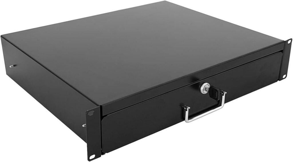 RAISING ELECTRONICS Drawer Server Cabinet Case 19 Inch Locking Rack Mount DJ Lockable Deep Drawer with Key (2U)