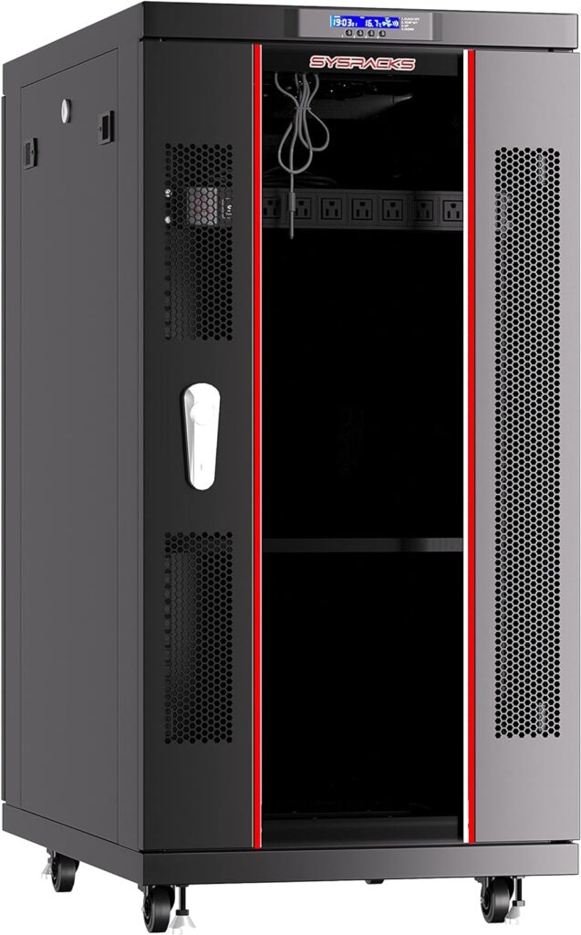 Server Rack - 39 Inch Deep - Server Cabinet - on Wheels - Locking Network Cabinet - Networking Enclosure - Lockable Rack Mount - PDU - LCD-Screen - Thermostat - 4 X Fans (27U (24x39x58))