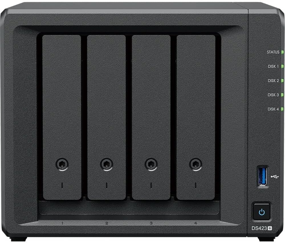 Synology DiskStation DS423+ NAS Server with Celeron 2.0GHz CPU, 6GB Memory, 32TB HDD Storage, 1TB M.2 NVMe SSD, 2 x 1GbE LAN Ports, DSM Operating System