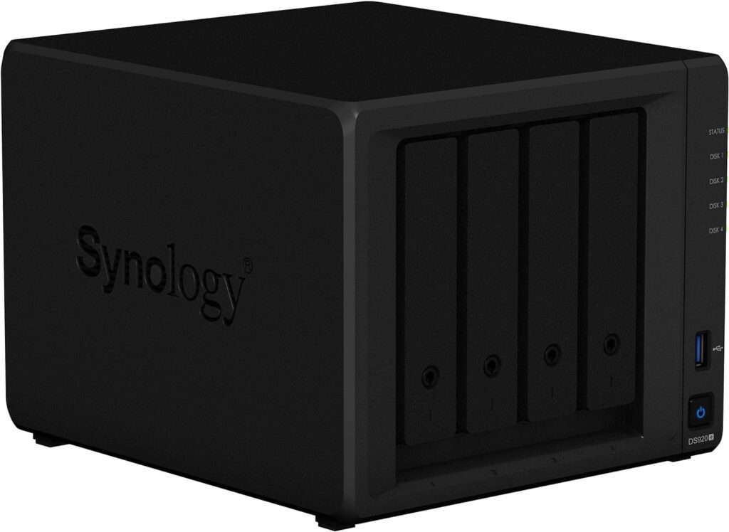 Synology DiskStation DS920+ NAS Server with Celeron 2.0GHz CPU, 8GB Memory, 16TB SSD Storage, 1TB M.2 NVMe SSD, 2 x 1GbE LAN Ports, DSM Operating System