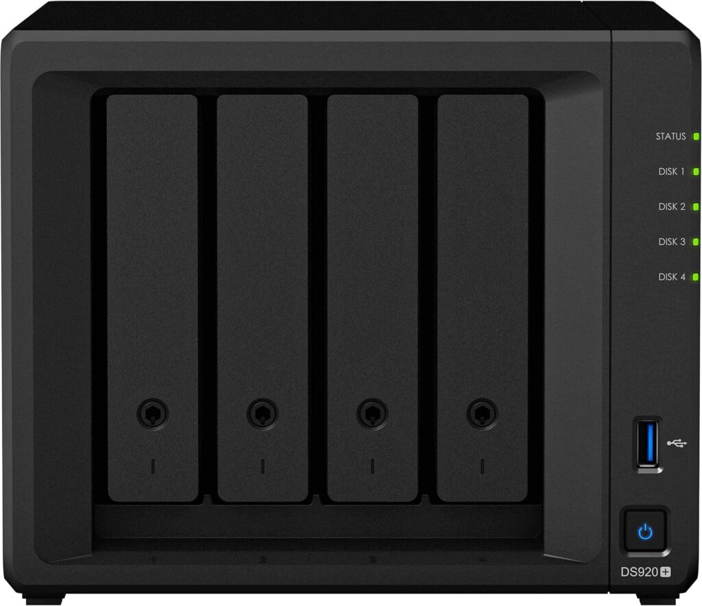 Synology DiskStation DS920+ NAS Server with Celeron 2.0GHz CPU, 8GB Memory, 16TB SSD Storage, 1TB M.2 NVMe SSD, 2 x 1GbE LAN Ports, DSM Operating System