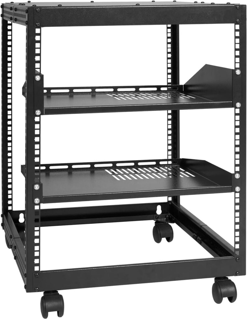 VEVOR 12U Open Frame Server Rack, 23-40 Adjustable Depth, Free Standing or Wall Mount Network Server Rack, 4 Post AV Rack with Casters, Holds All Your Networking IT Equipment AV Gear Router Modem